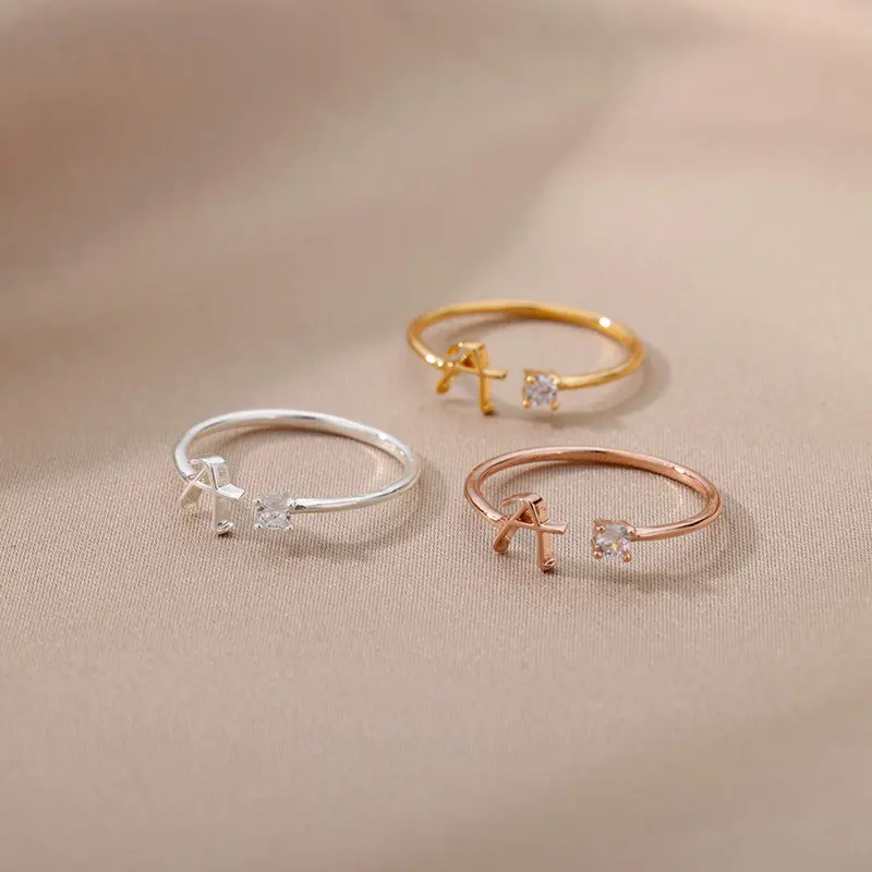 JY Лидер продаж; Модные Изящные Регулируемая обручальное кольцо модный шарм со стразами и A-Z 26 букв Начальная Кольцо для женщин