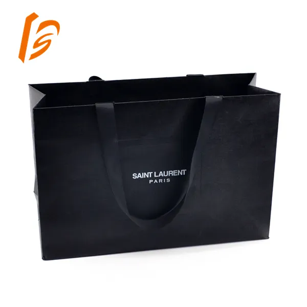 Luxe Noir Recyclé Shopping Emballage Cadeau Sac En Papier Chine Fabricant Sac En Papier Imprimé Logo Personnalisé