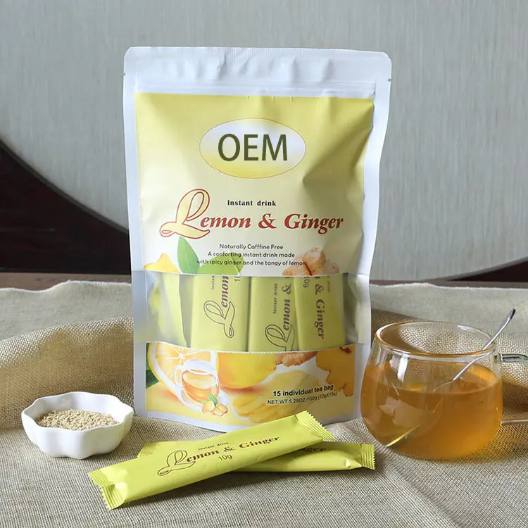 Té instantáneo de limón y jengibre de alta calidad a base de hierbas personalizadas para perder peso limón jengibre blanqueamiento pecas té de desintoxicación