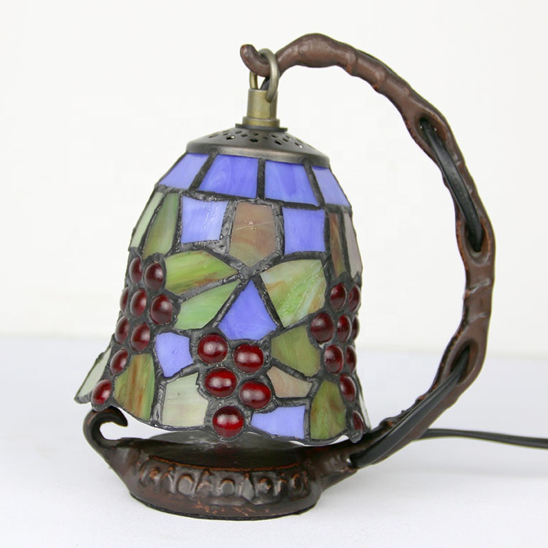 LongHuiJing Antique Tiffany Style Table Lamp  Art Bedside Light Handcrafted Desk Lamps Stained Glass Dragonfly lampshade lights