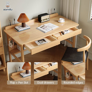 Casa Design piatto in legno massello scrivania da studio con scaffale inferiore uso ufficio Computer da tavolo per postazioni di lavoro con gancio appeso - Product Image 3