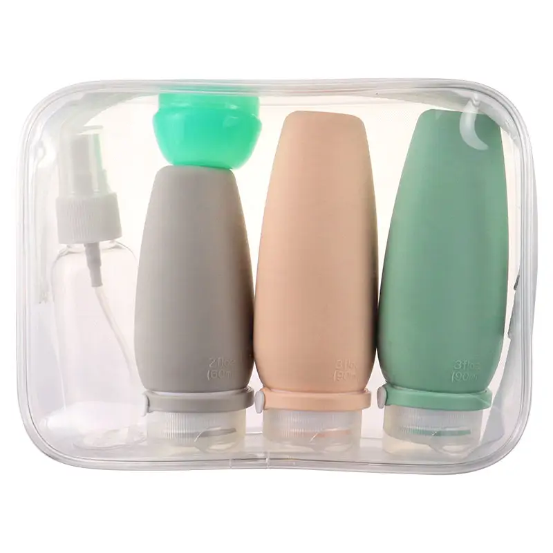 4 paket TSA kullanımlık taşınabilir sıkmak silikon seyahat boyutu boş kozmetik şişe konteyner seti sprey şişe seyahat kiti için losyon
