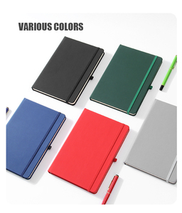 Blocco note economico al dettaglio all'ingrosso con logo personalizzato pagina design stampa taccuino in pelle PU A5 copertina rigida nera con anello elastico per penna - Product Image 5