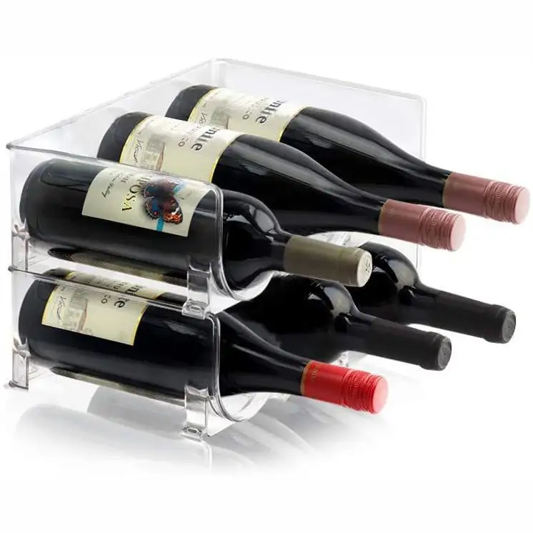 Özel şeffaf akrilik şarap şişesi tutucu için istiflenebilir toptan akrilik şarap rafı buzdolabı plastik şişe depolama organizatör
