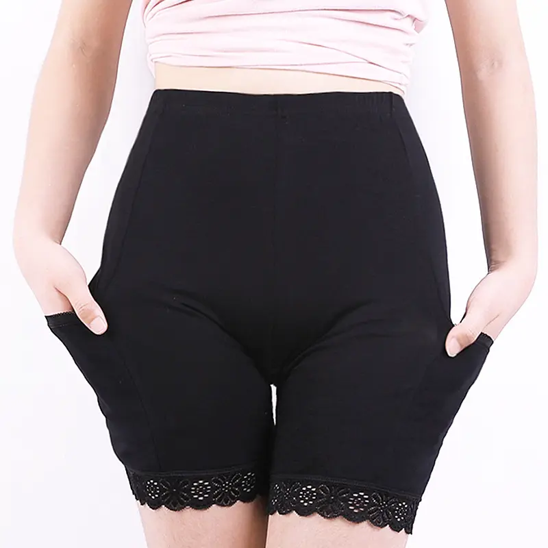Calções de segurança de algodão para mulheres, 65-100kg, sexy, para o verão, sob saia, rendas, plus size, boxer apertado, com bolso grande