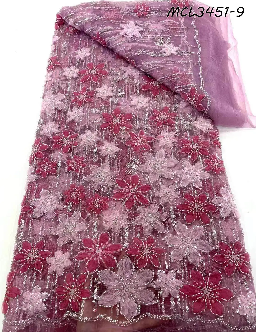 New Fashion paillettes grandi tessuti di paillettes Stage Show Dress paillettes floreali pizzo di Tulle pesante con perline di lusso