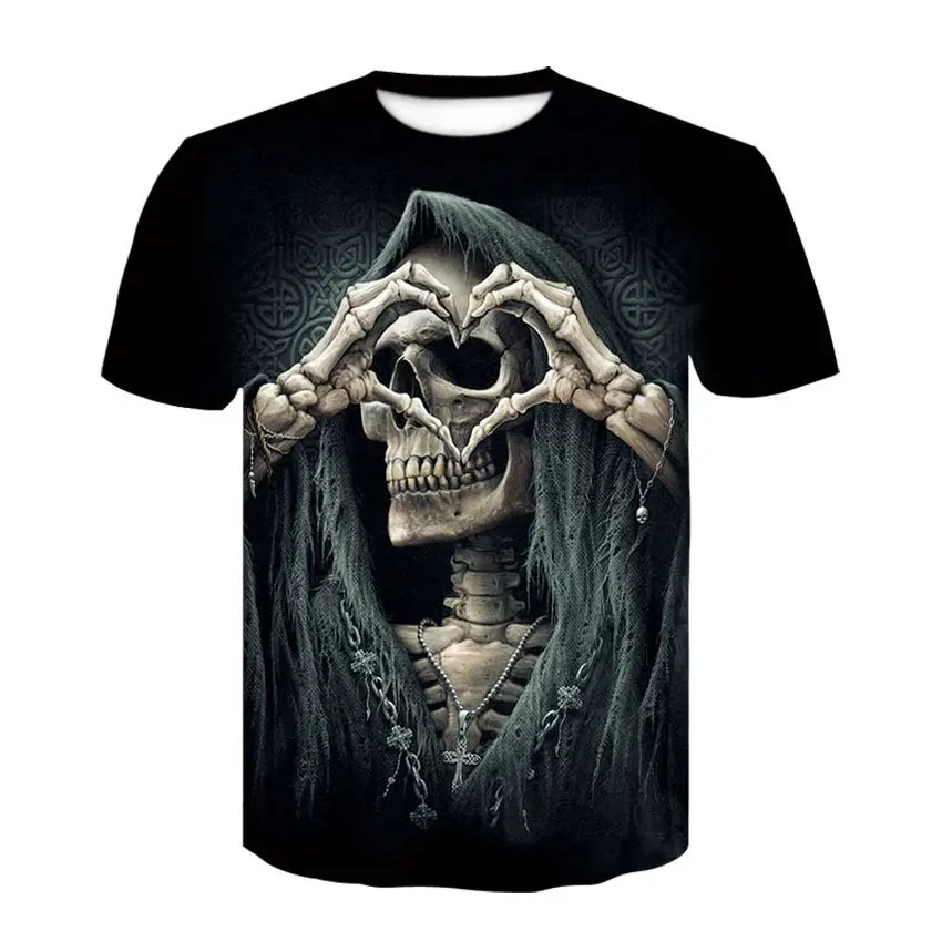Crânio dos homens Tshirt 3D Impresso Crânio Gráfico T-shirts Para Homens de Manga Curta Punk Tops T Shirt Homens Gótico Morte Deus Tshirts