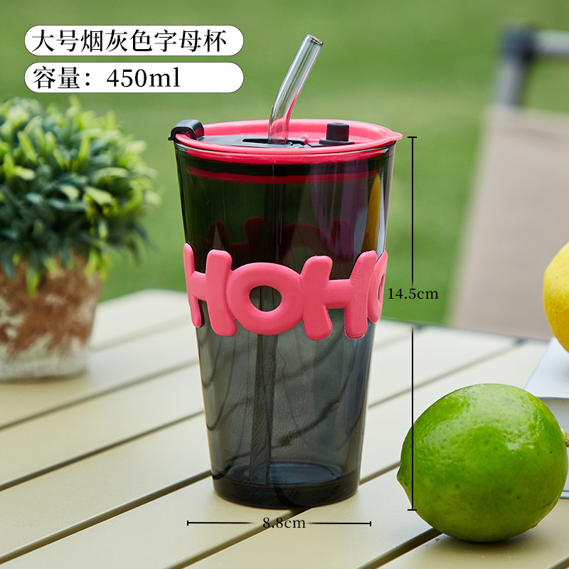High letter cup soot + cup cover + lid + straw + color box