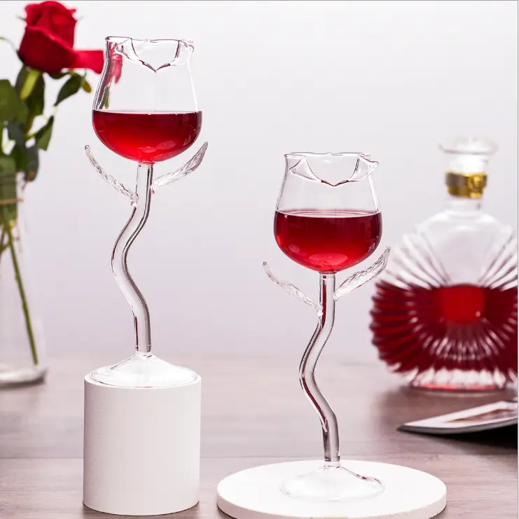 로즈 칵테일 유리 와인 잔 안경 꽃 Drinkware, 크리스탈 샴페인 피리 고급 레드 와인 유리