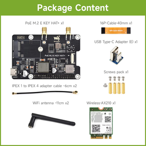 Adaptador PoE M.2 E KEY HAT + Acce a Waveshare con función PoE para Raspberry Pi 5 Compatible con NGFF (M.2 E Key) NIC inalámbrico