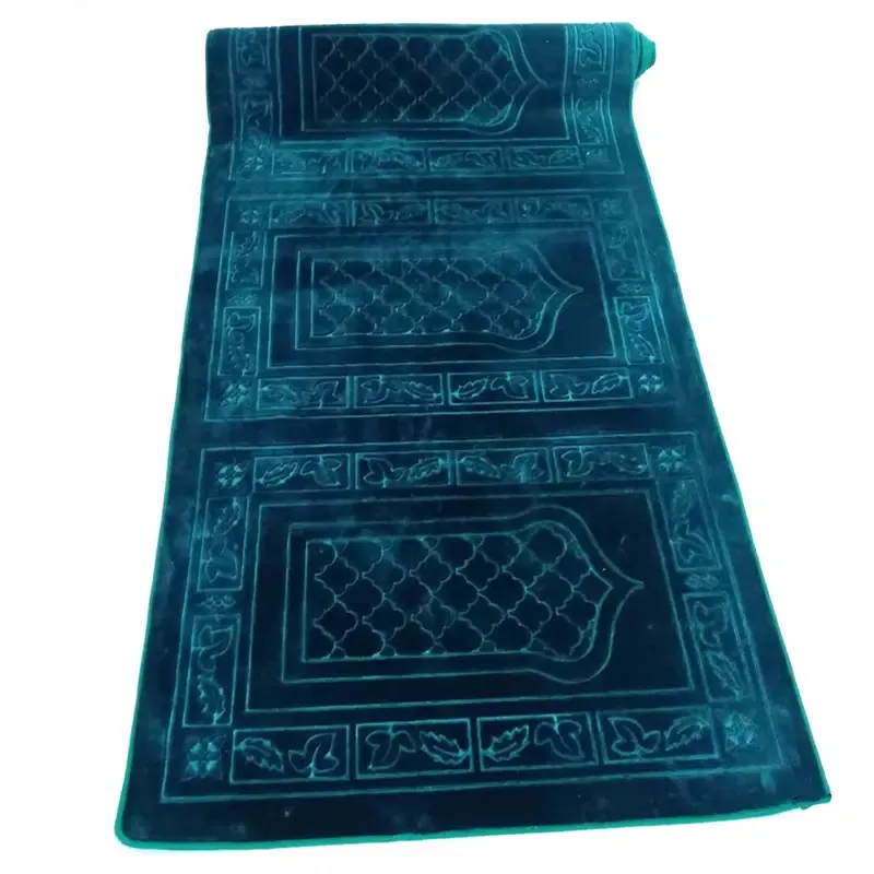 Tapis de prière pliant de poche extérieur en chenille verte pour la prière avec sac de tapis de prière portable à cinq couleurs