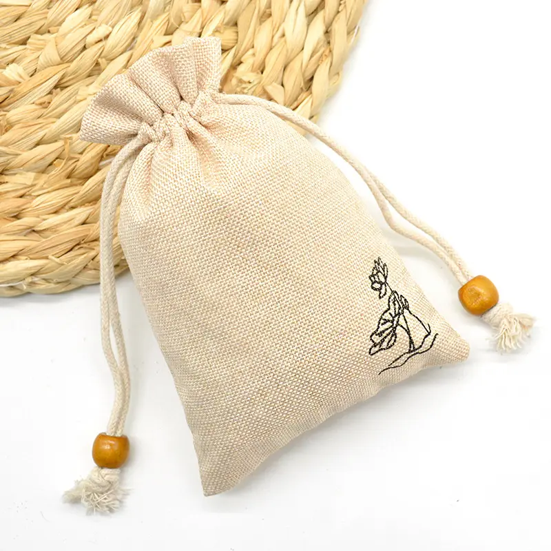 Sacchetto regalo con coulisse in tela di iuta di lino con Logo personalizzato stampato Eco Friendly di vendita calda