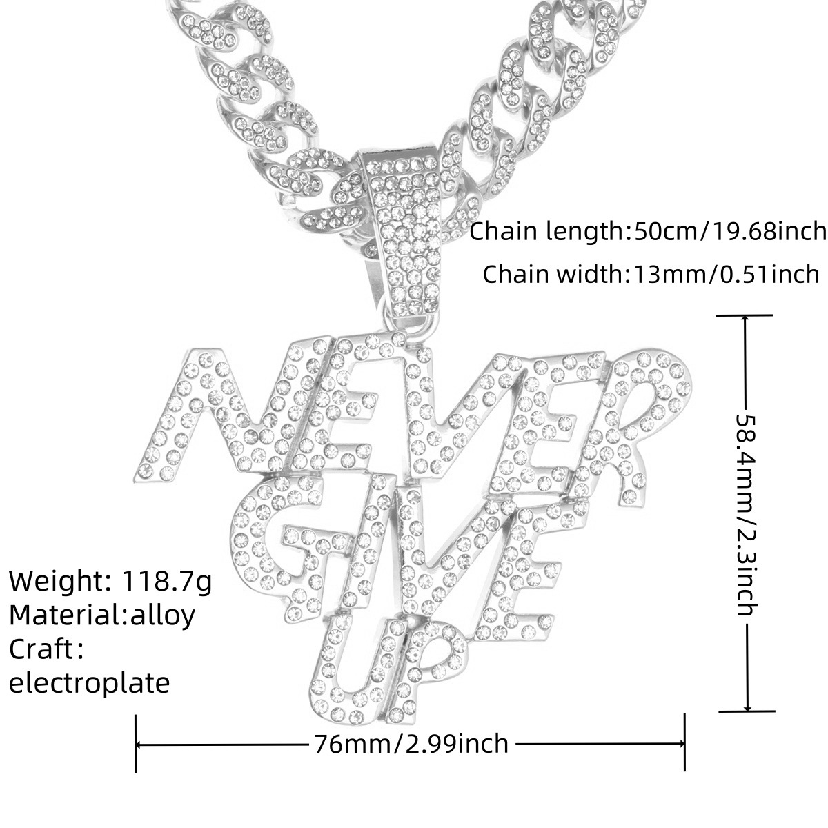 Collier pendentif argent ne jamais abandonner