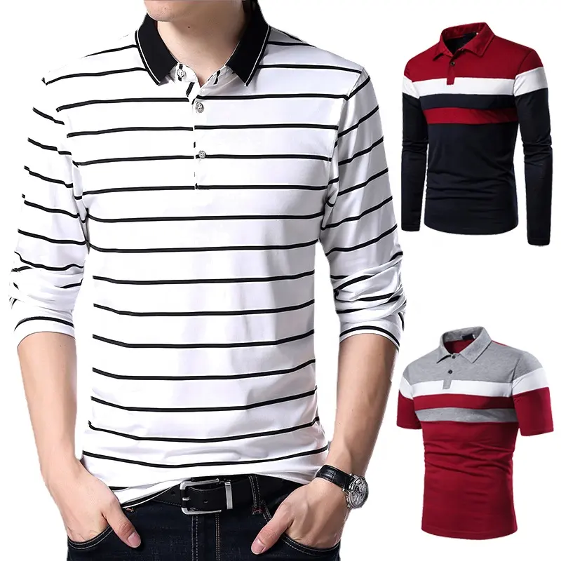 Polo da uomo Polo a righe multicolori magliette da Golf maglia da calcio Color Blocking Slim Fit Casual top camicia da Baseball