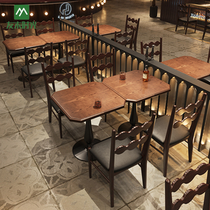 Mỹ Retro rắn gỗ bàn ăn và ghế đặt cho quán cà phê quán rượu hoặc nhà hàng Bar phong cách cho quán cà phê - Product Image 2