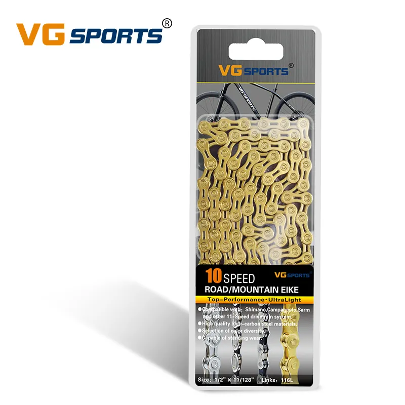 VG Sports โซ่รถจักรยานความเร็วสูง10สปีด,โซ่จักรยานเสือภูเขาไนไตรด์ไทเทเนียม116L แบบครึ่งกลวง