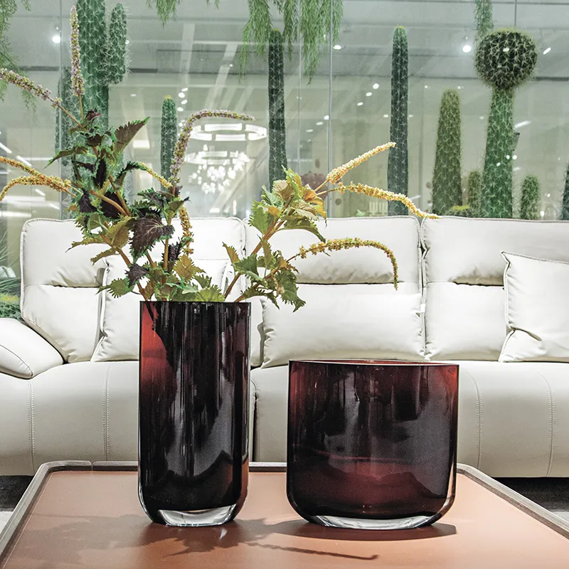 High-end vinho vermelho cor canelada vidro bolsa grande vaso para vasos interiores