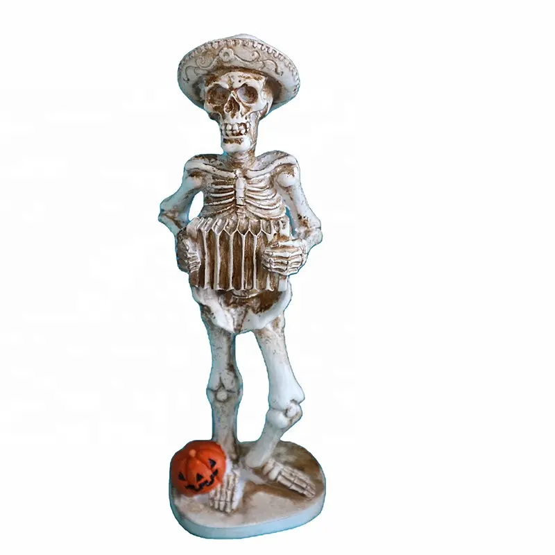 Figura de resina con esqueleto de calabaza para Halloween, estatua de pie de esqueleto humano con diseño de Calavera, acordeón, fantasma, para otoño