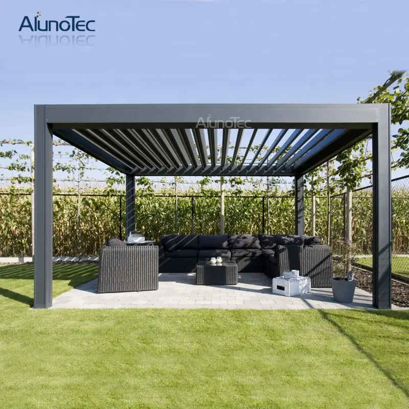 Wasserdichtes Lamellendach-System-Kits Außenbereich kleiner Pavillon Garten bioklimatisches Aluminium Luxuriöse moderne Pergola