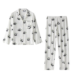 Lovely Cute Panda Print Pattern Viscose Daily Pijama Set