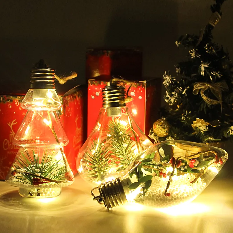 Bola de Navidad de decoración brillante transparente rellenable, con luz Led colgante, Bombilla para mascotas, adornos irrompibles para árboles y exteriores