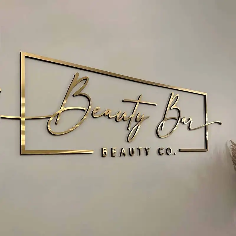 Sinal de recepção de escritório com letras personalizadas, logotipo acrílico para salão de beleza, cor publicitária, sinal de parede para salão de beleza, sinalização de recepção