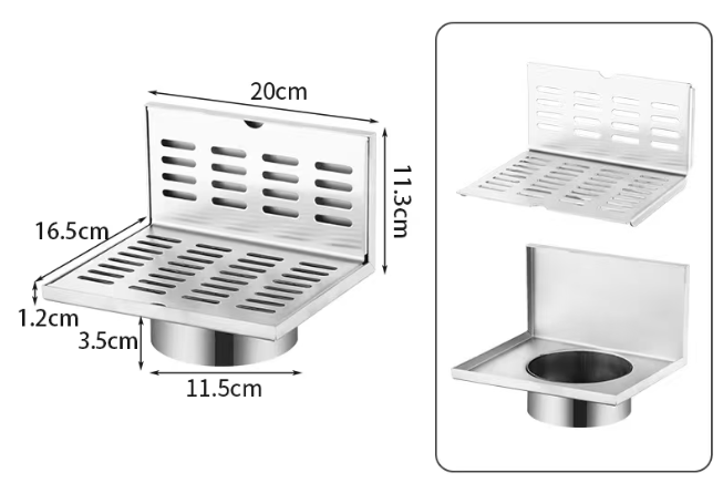 20cm Wall-mounted L-shaped Floor Drain