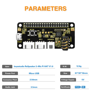 Keyestudio 5V Respeaker 2 mic Pi Hat V1.0 per Raspberry Pi 3 3B 4 Ai e applicazioni vocali Raspberry Pi Shield - Product Image 5