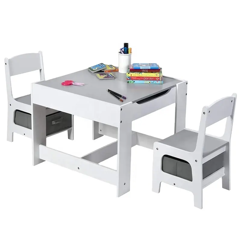 Table et chaise pour enfants ensemble de table double face avec boîte de rangement en bois bureau d'activité pour enfants meubles de pépinière