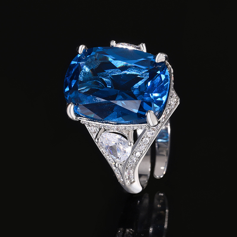adjustable size Blue pointed crystal ring