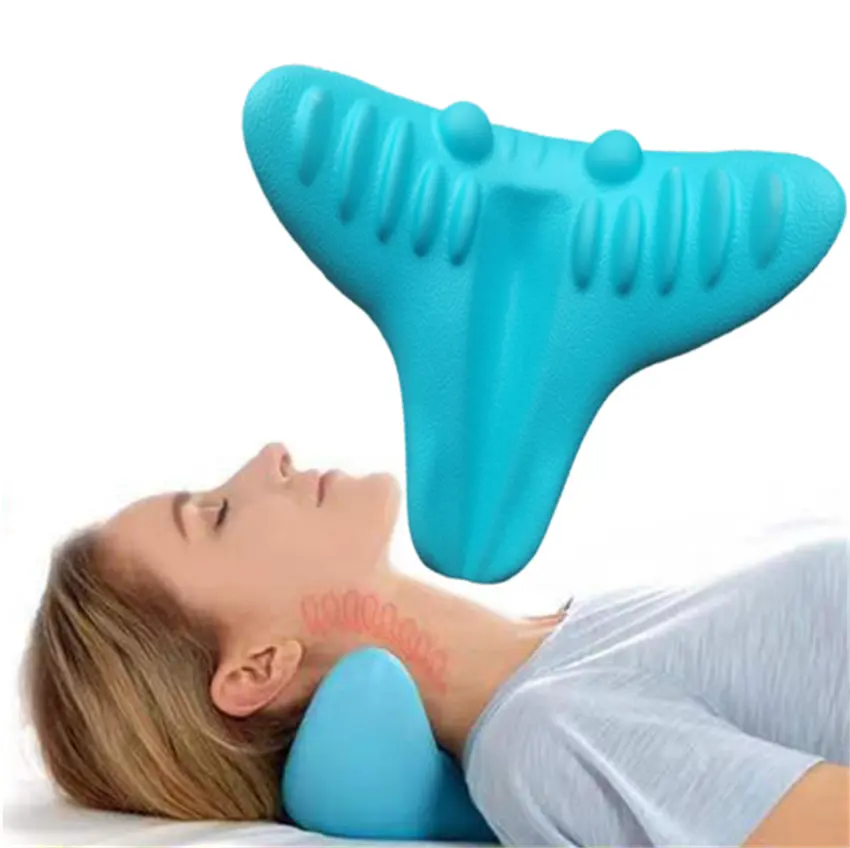 Almohada de masaje de vértebra Cervical, cojín portátil de descanso de la presión de los dedos por gravedad, Corrector de hombro de tracción, relajante para cuello