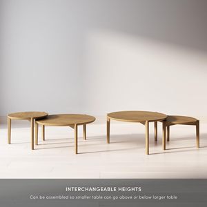 AJUNION, juego de mesa de centro anidada redonda, mesas de acento para sala de estar de estilo de mediados de siglo, mesa de centro redonda de madera maciza con apilable - Product Image 4