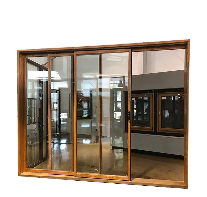 Design di alta qualità e prestazioni porta in legno per balcone interno scorrevole con cornice laterale stretta in vetro temperato francese