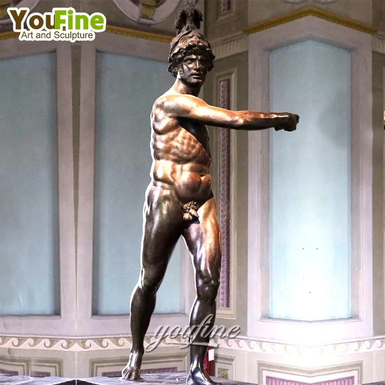 Statua a grandezza naturale della scultura in bronzo nudo di Mars Roman gods