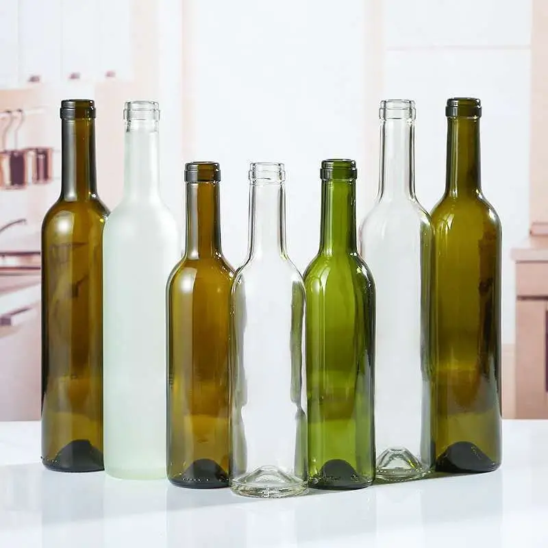 500ml 750ml 1000ml rotondo trasparente verde blu ambra liquore bottiglia di vino rosso uva in vetro trasparente con tappo in sughero logo personalizzato