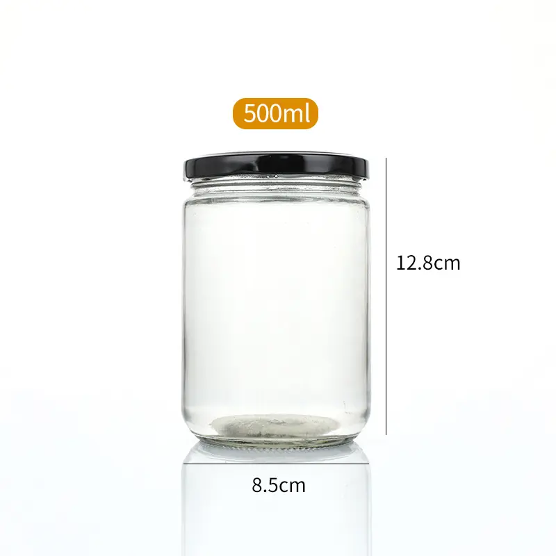 Ot-Jarra de vidrio con tapa redonda de hierro para encurtidos, frasco de vidrio transparente para ternera, pimienta, mermelada y miel, 150ml/500ml