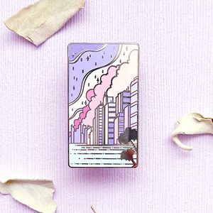 Thời Trang Tinh Tế Hình Chữ Nhật Hình Dạng Men Ve Áo Pins Tùy Chỉnh Cao Các Tòa Nhà Biển Để Bầu Trời Thành Phố Cứng Mềm Men Pin Màu Tím - Product Image 3