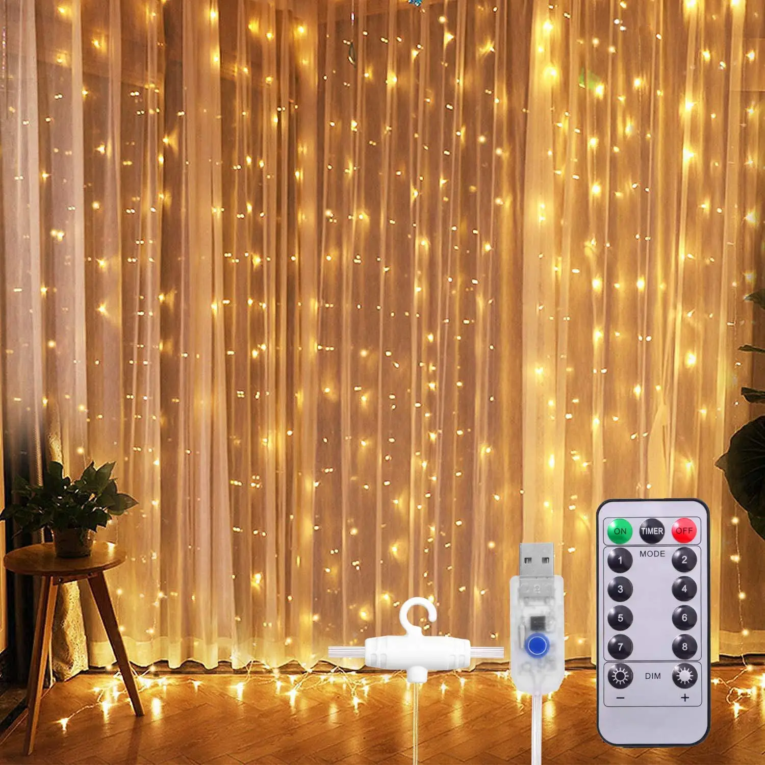 Luzes de led decorativas 8 modos de iluminação, luzes para o quarto, festa e casamento 300 controle remoto