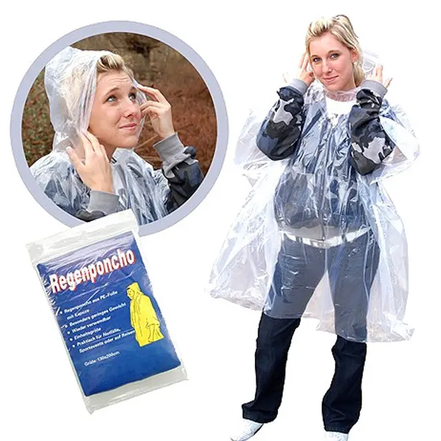 Poncho de pluie Transparent jetable PE en Stock