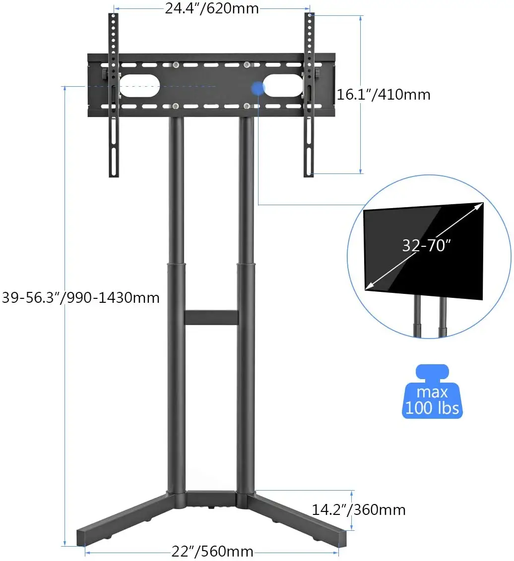 Suporte para tv contra a parede, altura ajustável para telas lcd led de 32-70 polegadas