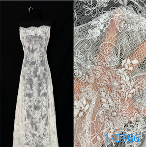 ผ้าลูกไม้ประดับลูกปัดสไตล์ฝรั่งเศสผ้าโปร่งปักลายสำหรับเจ้าสาวชุดเจ้าสาวสีขาวสไตล์ใหม่ปักลวดลายแฟนซี - Product Image 1