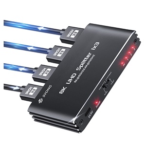 SYONG HDMI 2,1 Splitter 8K @ 60Hz 1x3 HDMI Splitter 1 en 3 Out 4K @ 120Hz, para múltiples monitores para juegos 48Gbps HDCP 2,3 RGB