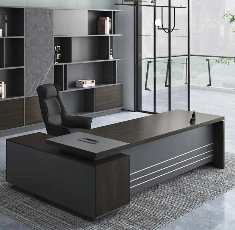 Muebles de lujo diseño moderno MDF casa ejecutivo en forma de L escritorio CEO