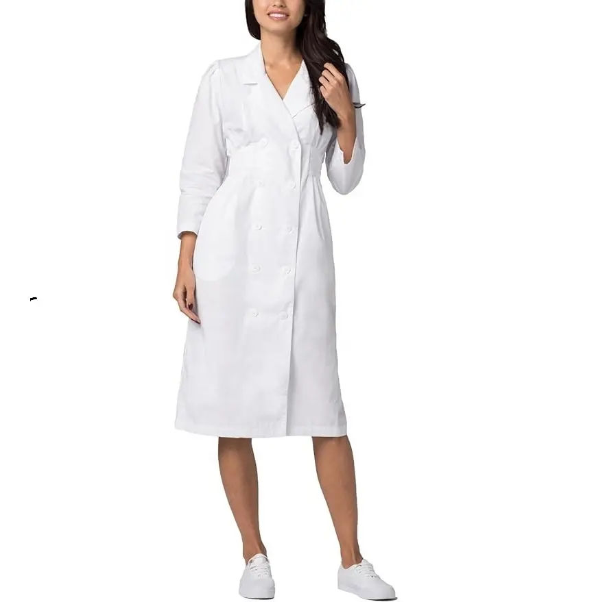 Mantel Lab profesional benang kualitas tinggi untuk wanita mantel medis panjang katun poli lengan penuh campuran tinggi katun poliester