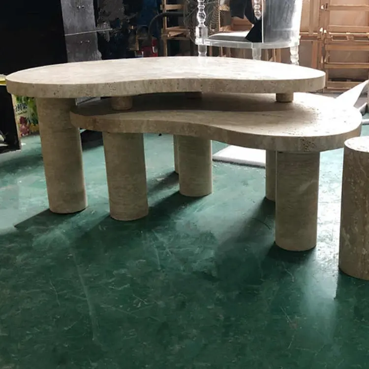 Mueble nórdico moderno, mesa lateral con nido móvil, estrecho y cuadrado, travertina de piedra de lujo, mesa de centro de mármol blanco para sala de estar
