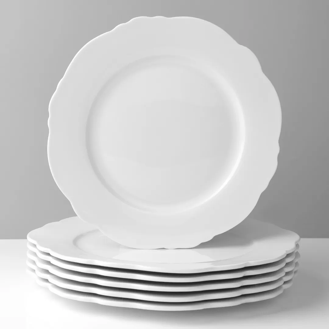 Vendita calda assiettes en porcelaine fancy french provinciale party ceramic cheap in bulk piatti da sposa in porcellana bianca piatta