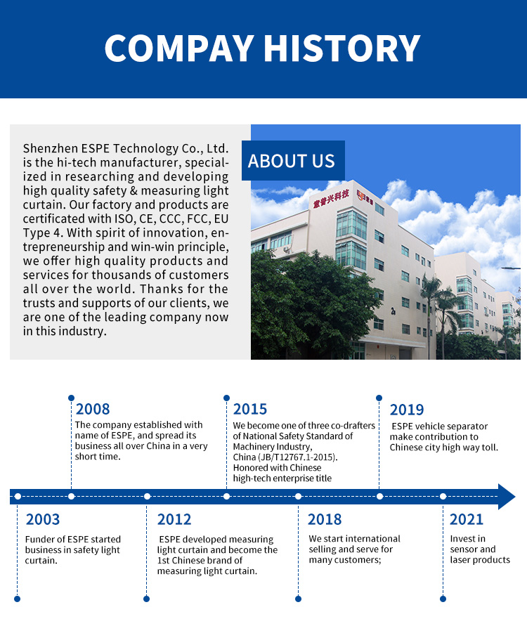 ESN0810 Photosensitive Relay Output Security Barrier Industrial Finger Protection Safety Light Curtain Sensor
