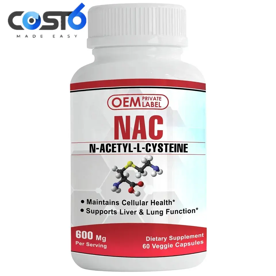 Le capsule OEM N-acetil-cisteina (NAC) contengono 600 mg di aminoacidi L-cisteina e sono disponibili come capsule vegetariane che a