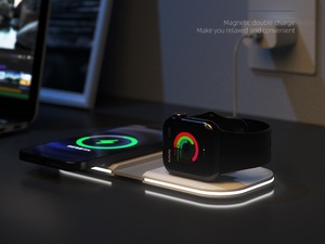 Katlanabilir şarj standı güç istasyonu 2 in 1 manyetik kablosuz şarj Pad 15W hızlı şarj Apple izle iPhone için LED ışık - Product Image 2