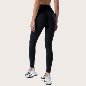Tingido Laço Butt Lift Apertado Desgaste Do Esporte da aptidão Das Mulheres Yoga Treino de Alta Elástica Corda Empate Cintura Esportes Da Menina Calças Com Bolso